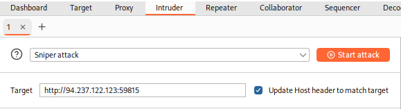 Intruder tab showing Attack Target configuration with host 46.101.23.188 and port 31827, option to use HTTPS.|425
