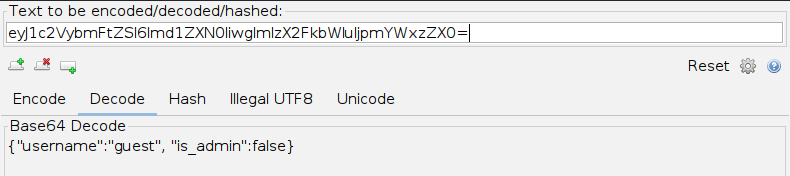 Text encoding/decoding interface showing Base64 encoded string and its decoded JSON output.|550