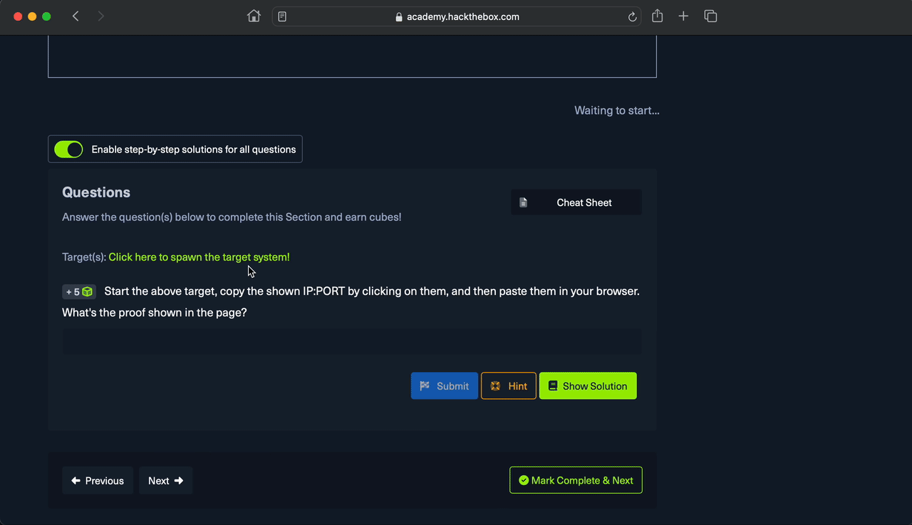GIF 显示目标地址的生成和副本，并通过浏览器导航到目标。