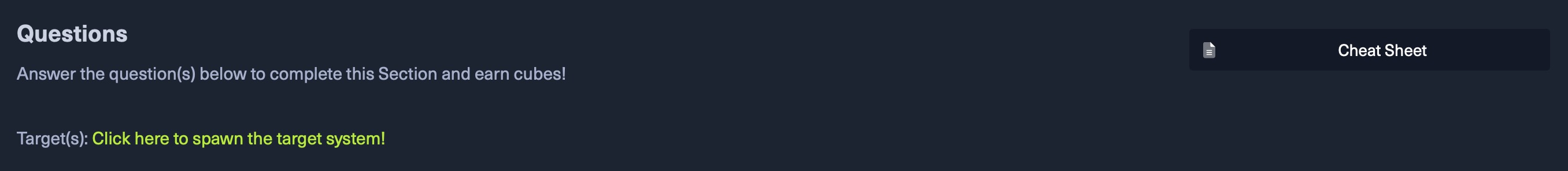 部分包含回答问题的说明和生成目标系统的链接，以及“作弊表”按钮。