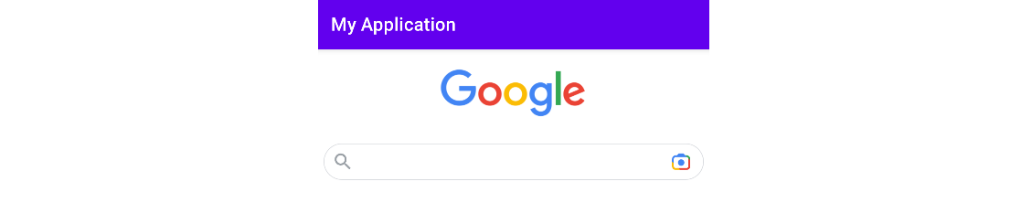 Mobile app screen titled "My Application" displaying the Google logo with a search bar below.
