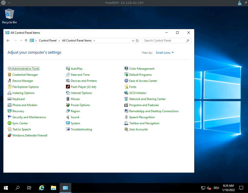 Windows Control Panel displaying various settings like Administrative Tools, Device Manager, and User Accounts.